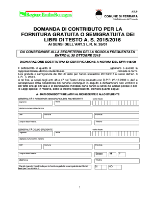 Domanda di contributo per la fornitura gratuita o semigratuita dei libri di testo