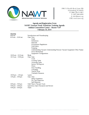 Training agenda sample - NAWT Vacuum Truck Technician Training - Agenda and Registration Form