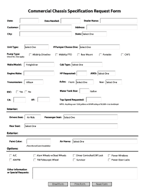 Commercial Chassis Specification Request Form