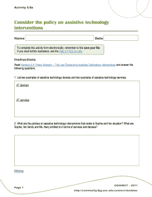 Assistive Technology Policy Activity Form