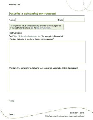 Classroom Welcome Activity Form