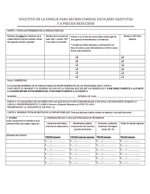 SOLICITUD DE LA FAMILIA PARA RECIBIR COMIDAS ESCOLARES GRATUITAS Y A PRECIOS REDUCIDOS