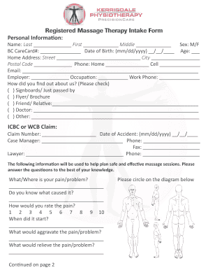 Massage Therapy Intake Form