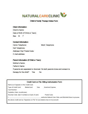 Child & Family Therapy Intake Form