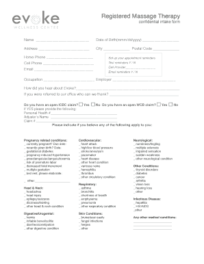 Massage Therapy Intake Form
