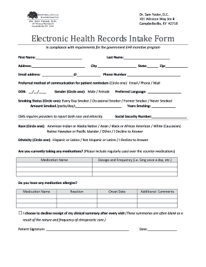 Electronic Health Records Intake Form
