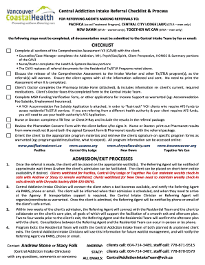 Central Addiction Intake Referral Checklist