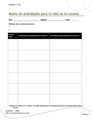 Matriz de actividades para el niño en la escuela