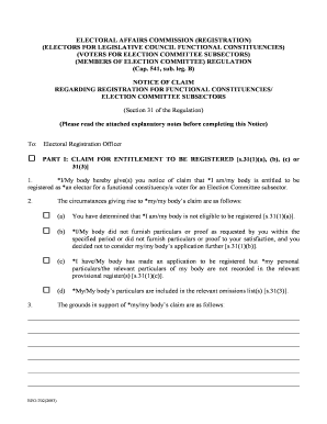 Hong Kong Notice of Claim for Electoral Registration
