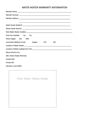 Water Heater Warranty Form
