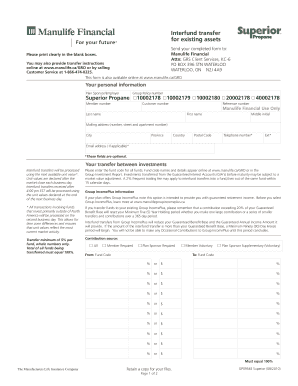 Interfund Transfer Form for Existing Assets