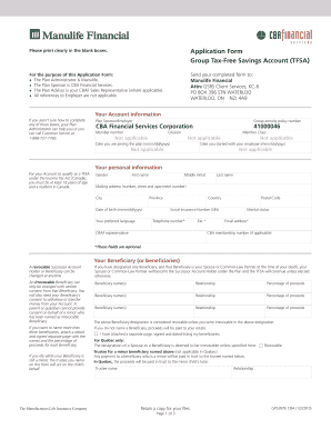 Canada Tax-Free Savings Account Application Form
