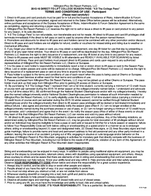 Killington/Pico College Season Pass Terms