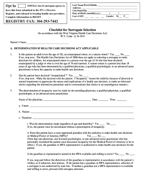 West Virginia Surrogate Selection Form