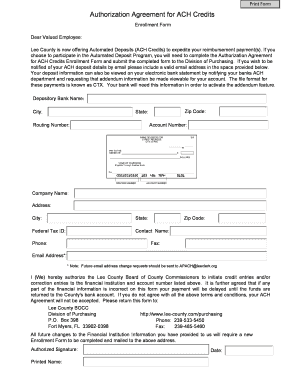 Authorization Agreement for ACH Credits Enrollment Form