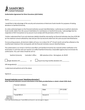 Authorization Agreement for Direct Donations (ACH Debits)
