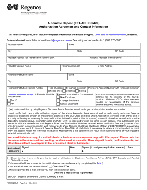 Regence EFT Authorization Agreement