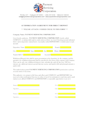 Authorization Agreement for Direct Deposit
