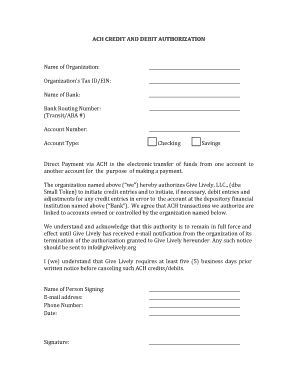 Small Token Featuring Agreement and ACH Authorization