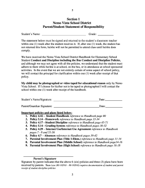 Nemo Vista School District Student Responsibility Form