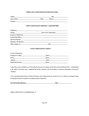 Medication Administration Release Form
