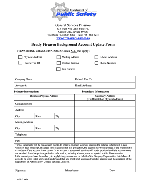 Brady Firearm Background Account Update Form