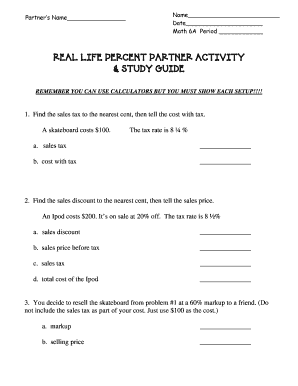 Real Life Percent Partner Activity & Study Guide