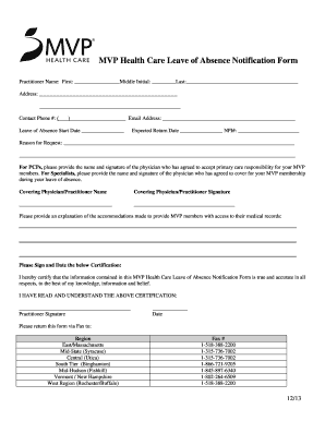 MVP Health Care Leave of Absence Notification Form