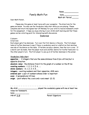 Family Math Fun Game Assignment