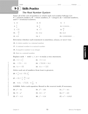 Real Number System Worksheet