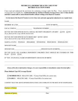 Michigan Laborers' Health Care Fund Retiree Election Form