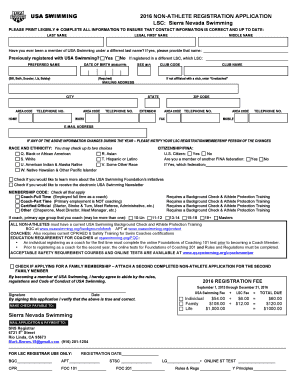 USA Swimming Non-Athlete Registration Application