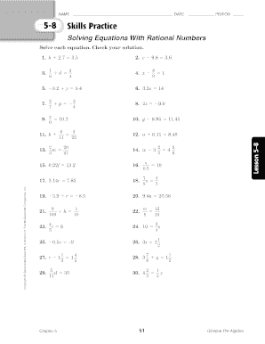 Solving Equations With Rational Numbers Worksheet