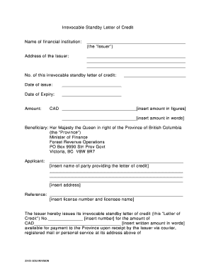 Irrevocable Standby Letter of Credit