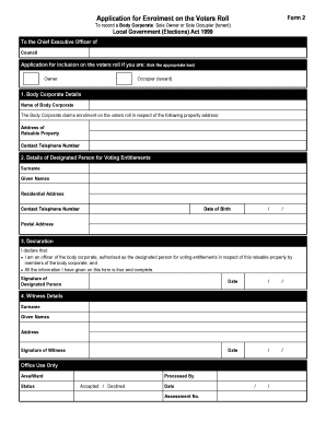Application for Enrolment on the Voters Roll