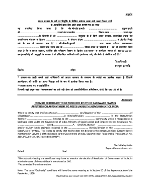 Other Backward Classes Certificate