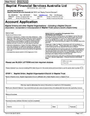 Baptist Financial Services Australia Account Application