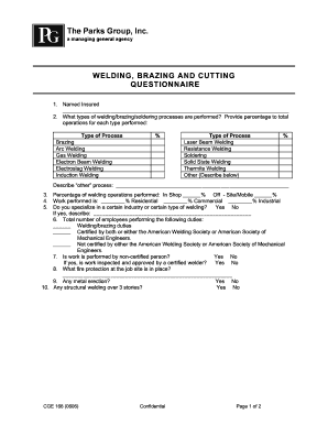 Welding Brazing Cutting Questionnaire