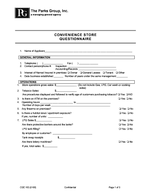Convenience Store Questionnaire