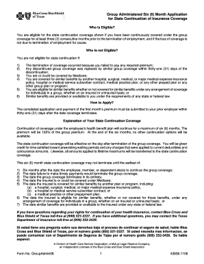 Texas State Continuation of Insurance Coverage Application