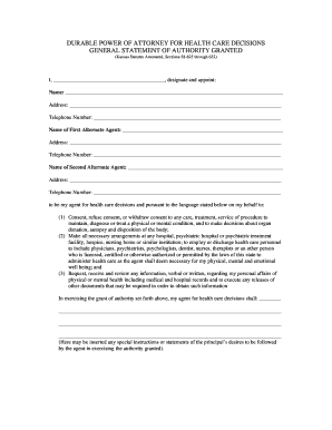 Durable Power of Attorney for Health Care Decisions