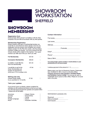 Showroom Cinema Membership Registration Form