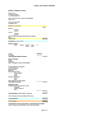 Clinical Trial Budget Proforma