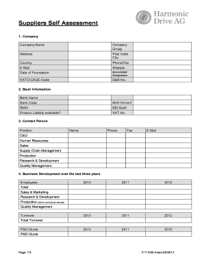 Suppliers Self Assessment Form