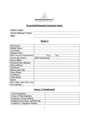 Prenuptial Agreement Intake Form