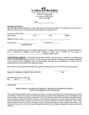 Informed Consent Form for Criminal History Background Check