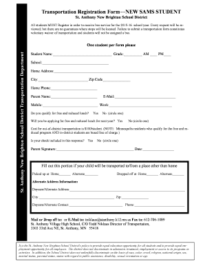 Student Transportation Registration Form