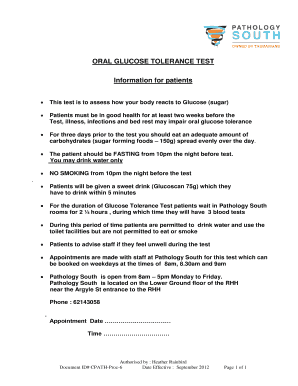 Oral Glucose Tolerance Test Instructions