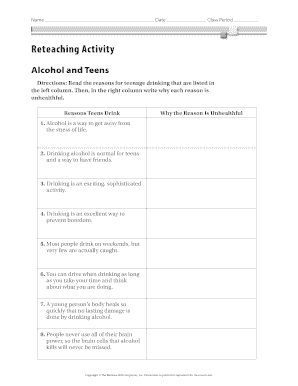 Reteaching Activity on Alcohol and Teens