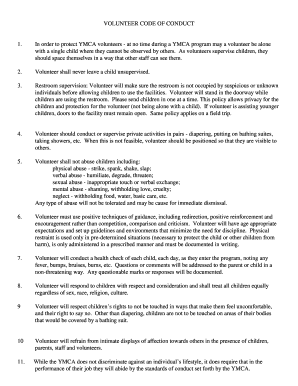 YMCA Volunteer Code of Conduct Agreement